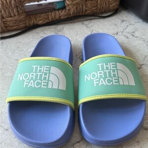 The North Face Lime Green and Sky Blue Slides